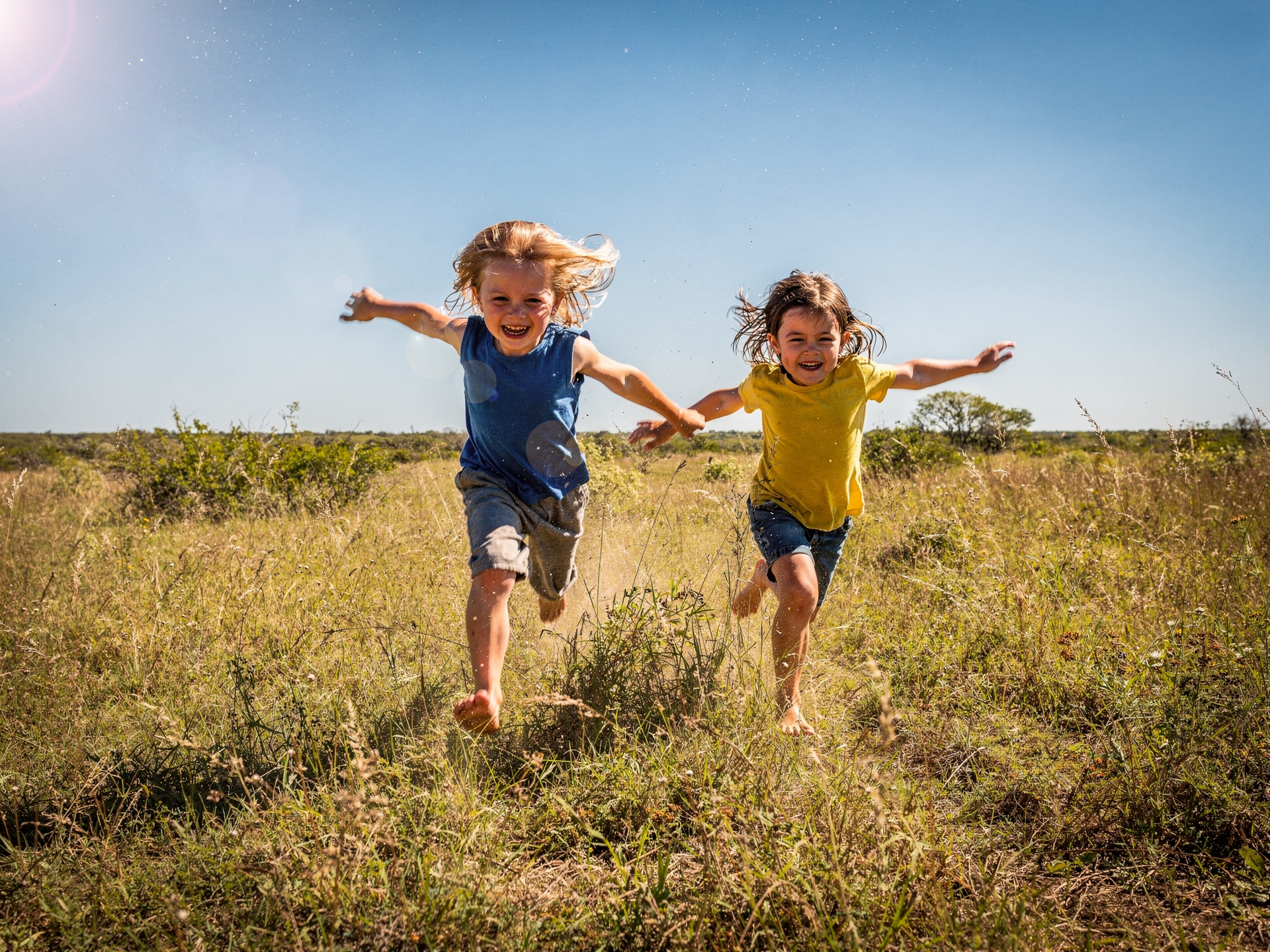 Kids running on the land